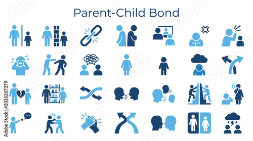 Фотография Parent Child Bond Icons Representing Connection Communication Conflict Resolutio