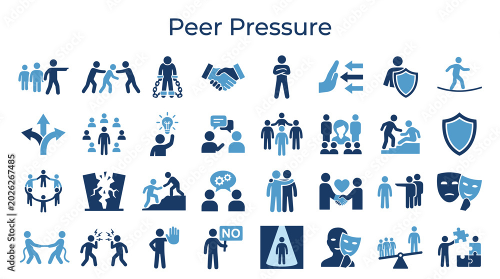 Αυτοκόλλητο Collection of icons representing peer pressure concepts including conformity, in