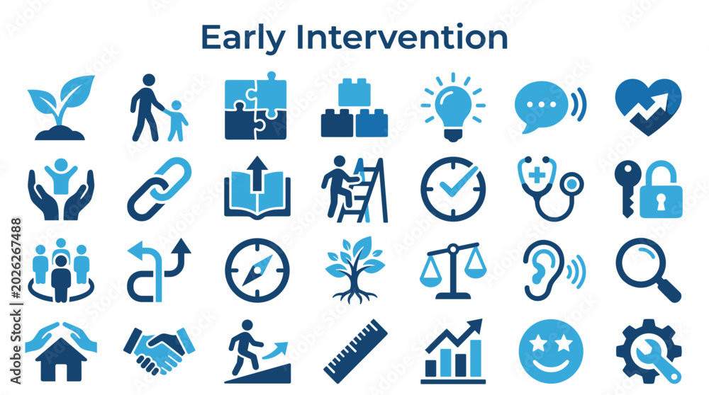 Fotografie Early intervention icons representing child development, support, growth, learni