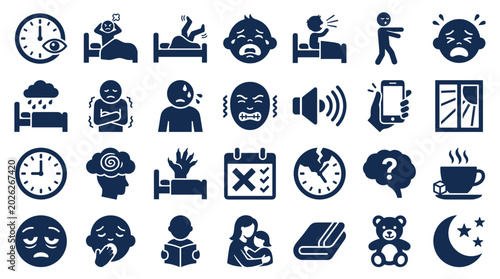 Foto Collection of icons representing sleep problems stress anxiety and mental health
