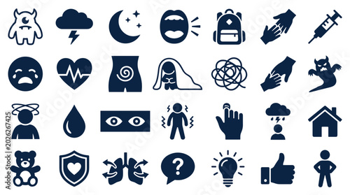 Konstfotografi Collection of Icons Representing Mental Health Challenges and Emotional States