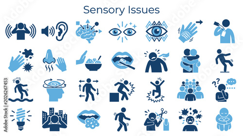 Obraz na płótnie Sensory processing issues and overstimulation icons representing common challeng