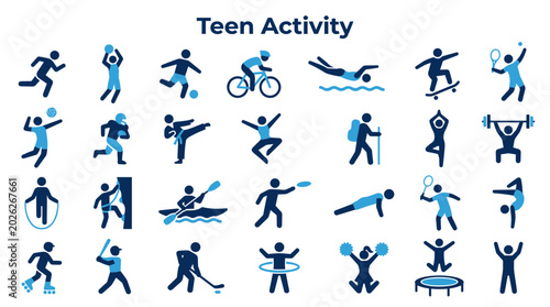 Canvas Print Diverse Teen Activities and Sports Icons Collection Representing Healthy Lifesty