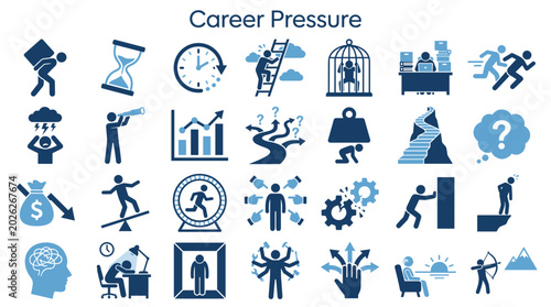 Bild auf Leinwand Collection of icons symbolizing career pressure challenges stress and profession