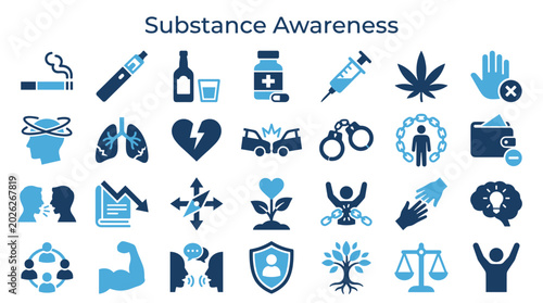 Konstfotografi Collection of icons representing substance awareness addiction prevention mental