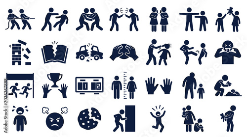 Foto Collection of icons depicting childhood challenges bullying conflict resolution