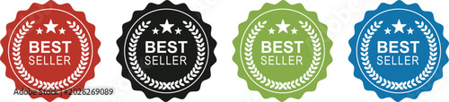 Foto collection of best selling product badges in various colors with laurel wreaths