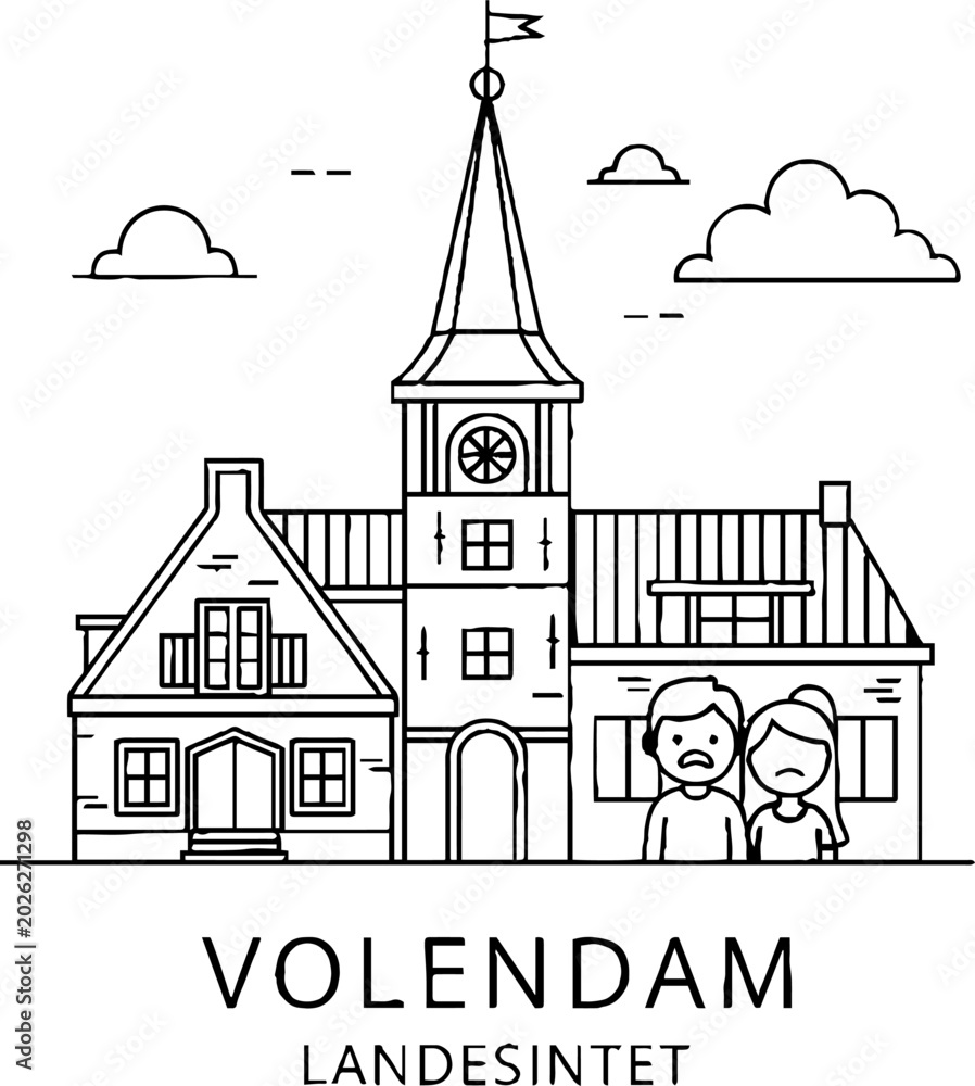 Fototapeta premium Traditional Dutch Architecture in Volendam with Sad Tourists