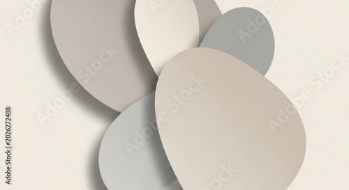 Beige pebble shapes layered in a clean architectural layout with soft shadows for luxury skincare brand identity