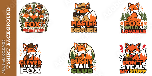 Foto Funny fox character graphic bundle with witty slogans for casual t shirt printing projects