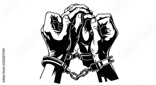 Tableau sur toile Hands in Handcuffs, Symbol of Arrest, Incarceration, and Restriction
