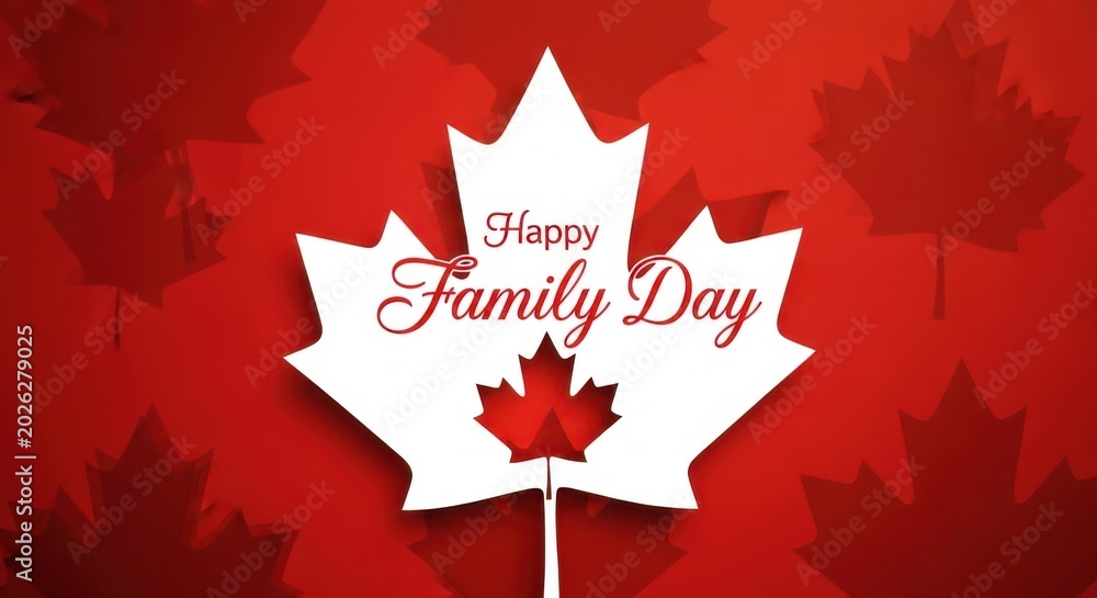 Obraz premium Happy family day text with a canadian maple leaf design