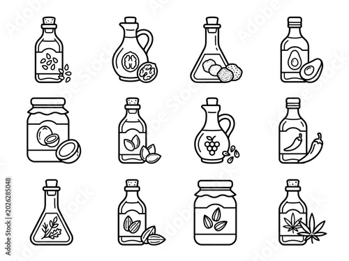 Tableau sur toile This image features various bottles of oils and spices, reflecting culinary art and the abundance of flavors and ingredients that enhance cooking and food experiences