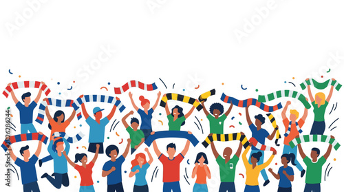 Cuadro en lienzo Diverse group of excited sports fans cheering and holding scarves