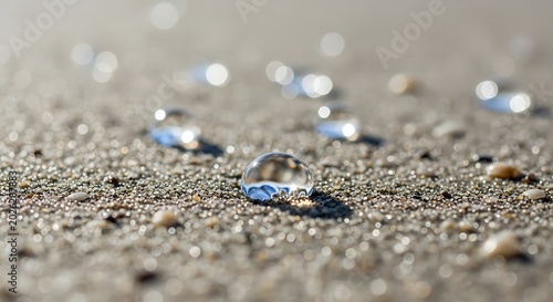 Droplet water on wet asphalt with bokeh light reflections, macro texture for surface analysis, sustainability and environmental science marketing