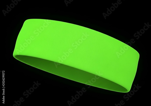 Isolated bright neon green sports headband, elastic sweatband fabric accessory for fitness, training, running, gym gear