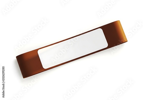 Isolated brown paper event wristband with white rectangular label area for branding, identification and access control