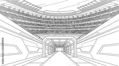 Bild auf Leinwand Futuristic science fiction corridor sketch line art design.