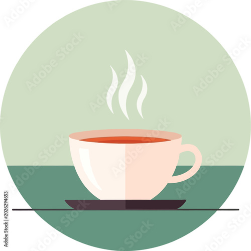 Steaming Hot Beverage in a White Cup on a Saucer Vector Icon