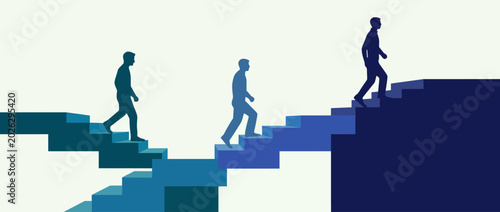 Foto Three figures are depicted ascending steps, symbolizing personal growth and progress, highlighting the journey of self-improvement and motivation towards achieving goals in life