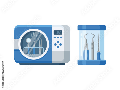 Photos An illustration of a sterilizer and dental tools in a clean clinical setting, highlighting the importance of hygiene and professionalism in dental care