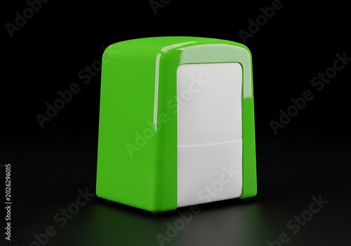 Isolated green glossy napkin holder with white paper napkins, kitchen table setting, catering service, restaurant equipment