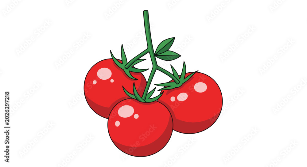 Obraz premium Fresh Red Tomatoes on Green Vine Illustration Isolated on White Background