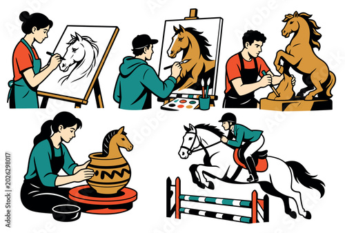 Foto People Creating Horse Sculptures.