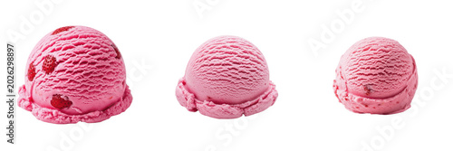 Schilderij op canvas Set and collection of single scoop of pink strawberry ice cream isolated on whit