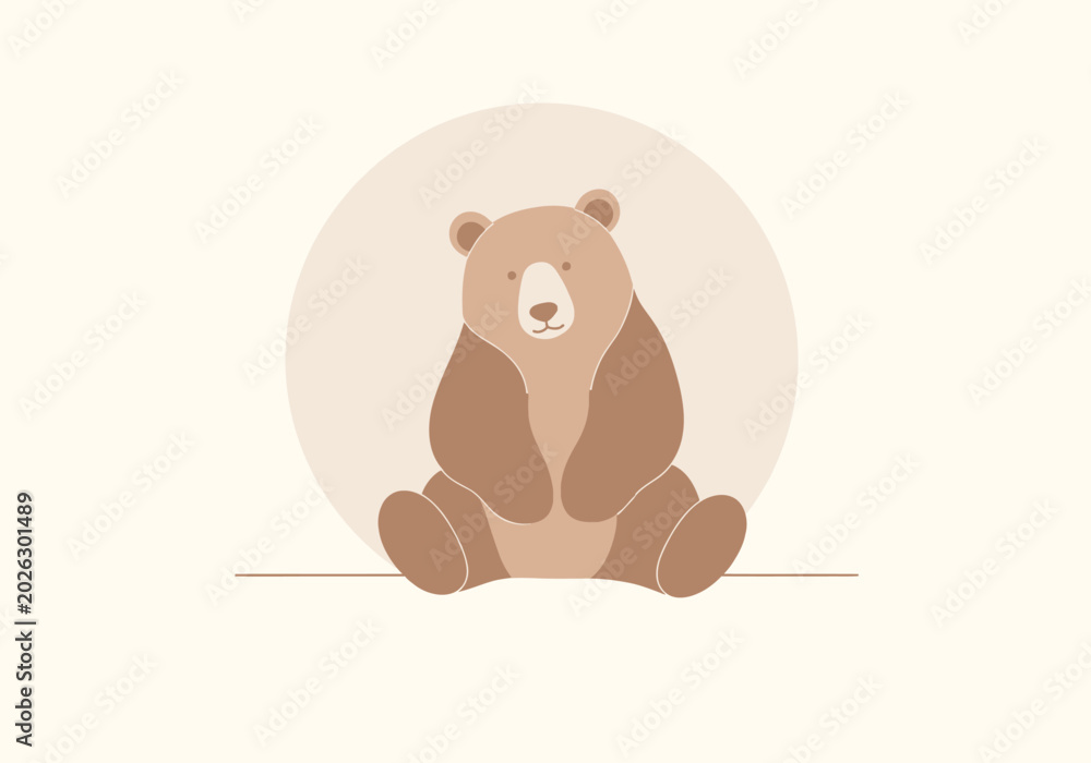 Fototapeta premium Cute cartoon grizzly bear illustration sitting in minimalist style.
