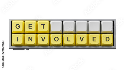 Fényképezés Computer keyboard keys with text GET INVOLVED and Computer keyboard keys with letters