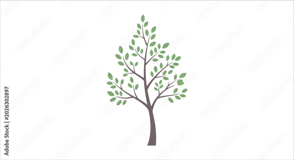 Fototapeta premium Minimalist Green Leafy Tree Illustration for Nature and Ecology Design Isolated on White Background