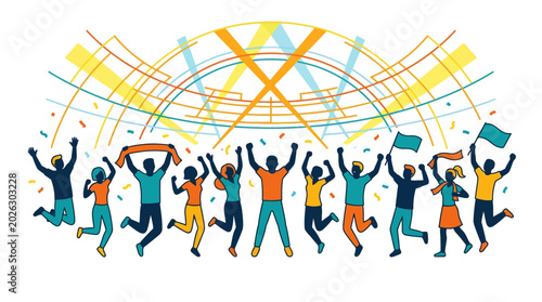 Photos Group of Happy People Jumping and Celebrating Together.