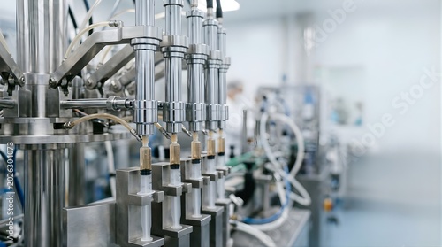 Automated production line filling syringes with vaccine in a laboratory