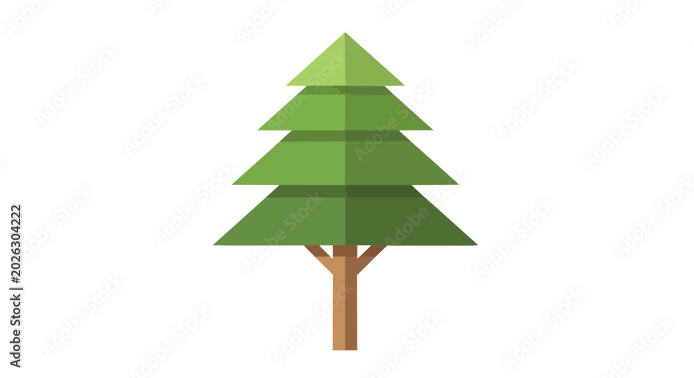 Fototapeta premium Minimalist Flat Design Green Pine Tree Illustration Isolated on White Background