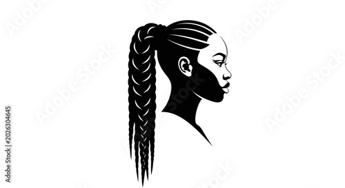 Obraz na płótnie Black Woman Silhouette Profile, Braided Ponytail, African Heritage, Strength, Be