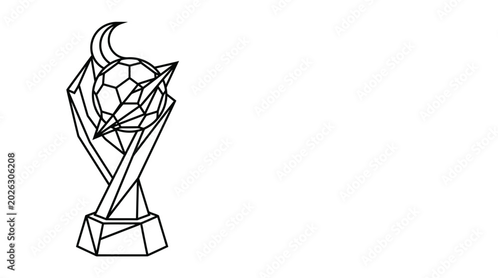 Obraz premium Minimalist geometric soccer trophy line art icon.