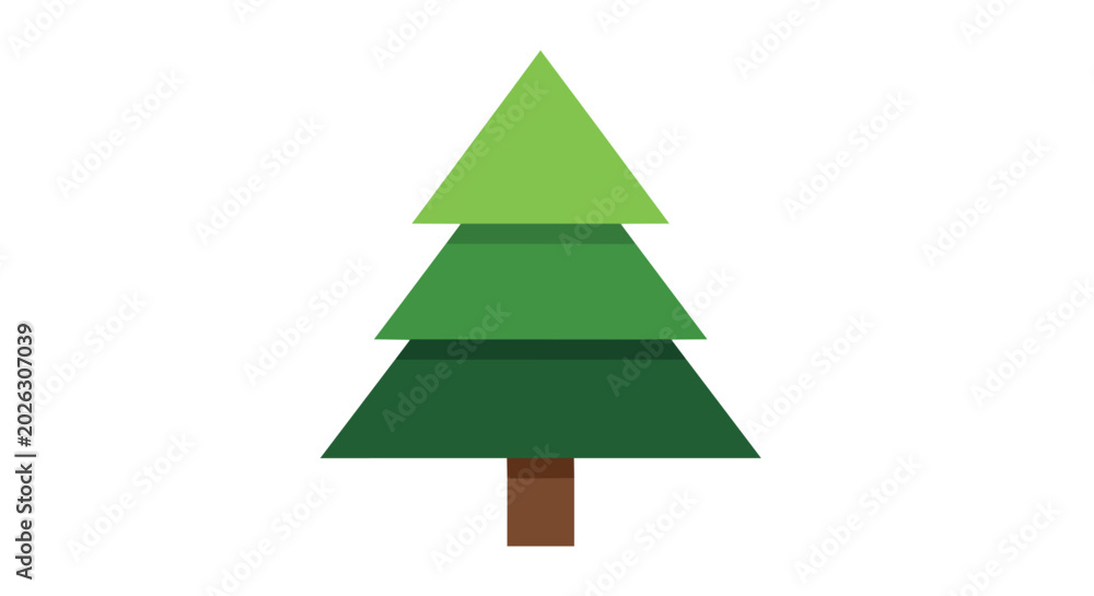 Fototapeta premium Minimalist Flat Design Green Pine Tree Illustration Isolated on White Background