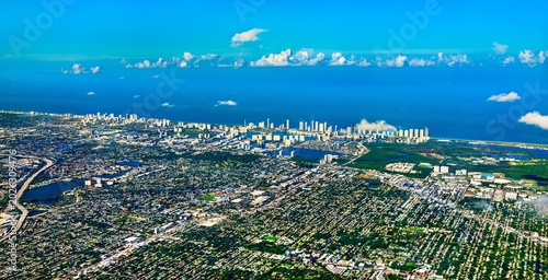 Aerial skyline of northern Miami suburbs in Florida, United States
