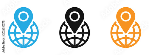 Colorful location icons on globe for mapping and navigation purposes worldwide vector illustration