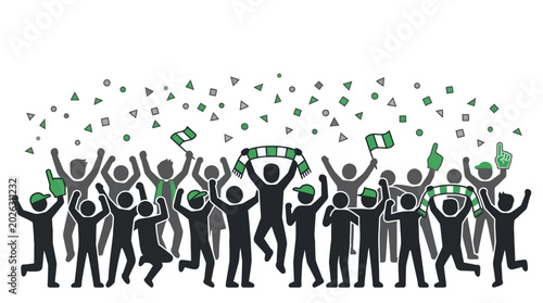 Foto Silhouette Crowd of Enthusiastic Sports Fans Cheering with Nigerian Flags
