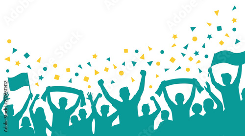 Obraz na płótnie Silhouette illustration of cheering sports fans crowd with flags and scarves