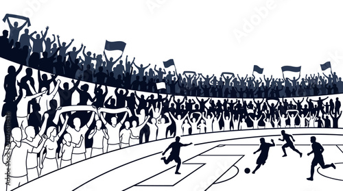 Bilde på lerret Silhouette illustration of professional soccer players competing on a stadium field