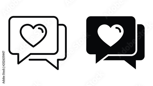 Love chat bubble icon with heart symbol in speech sign