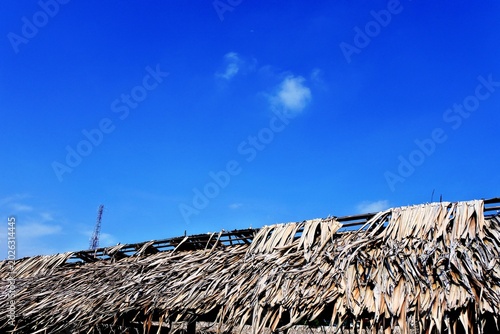 The thatched coconut leaf roof with a structure made of bamboo