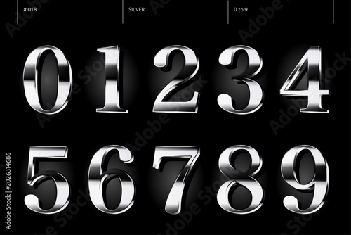 シルバーの0から9までの数字のセット_018