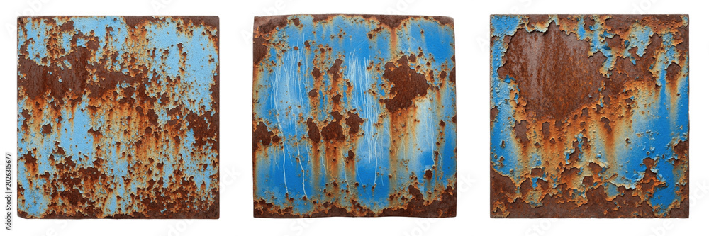 Obraz premium Set and collection of rusty blue metal texture surface isolated on white background