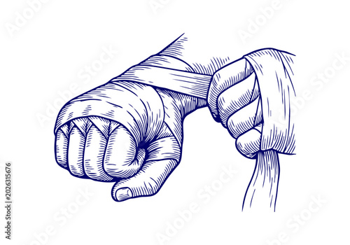 Boxing hand drawn simple engraved vector illustration