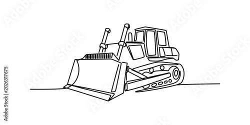 Bild auf Leinwand Simple line drawing of a bulldozer with a large front blade, ready for construct