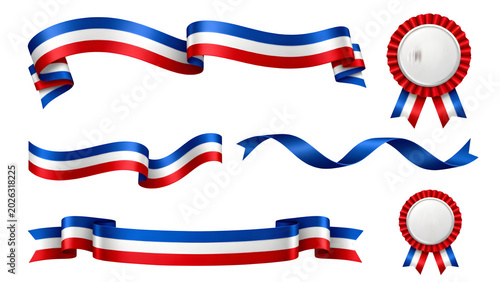Patriotic Red White and Blue Ribbon Bundle Collection Isolated PNG
